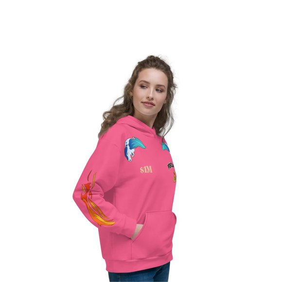 PokeGang Unisex Pink Long Sleeve Side Kangaroo Pocket Gym Workouts Hoodie - Picture 5 of 8
